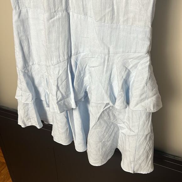 BURU Tiered Chambray Light Blue Mini Dress with Zipper Detail Size Small - Picture 3 of 7